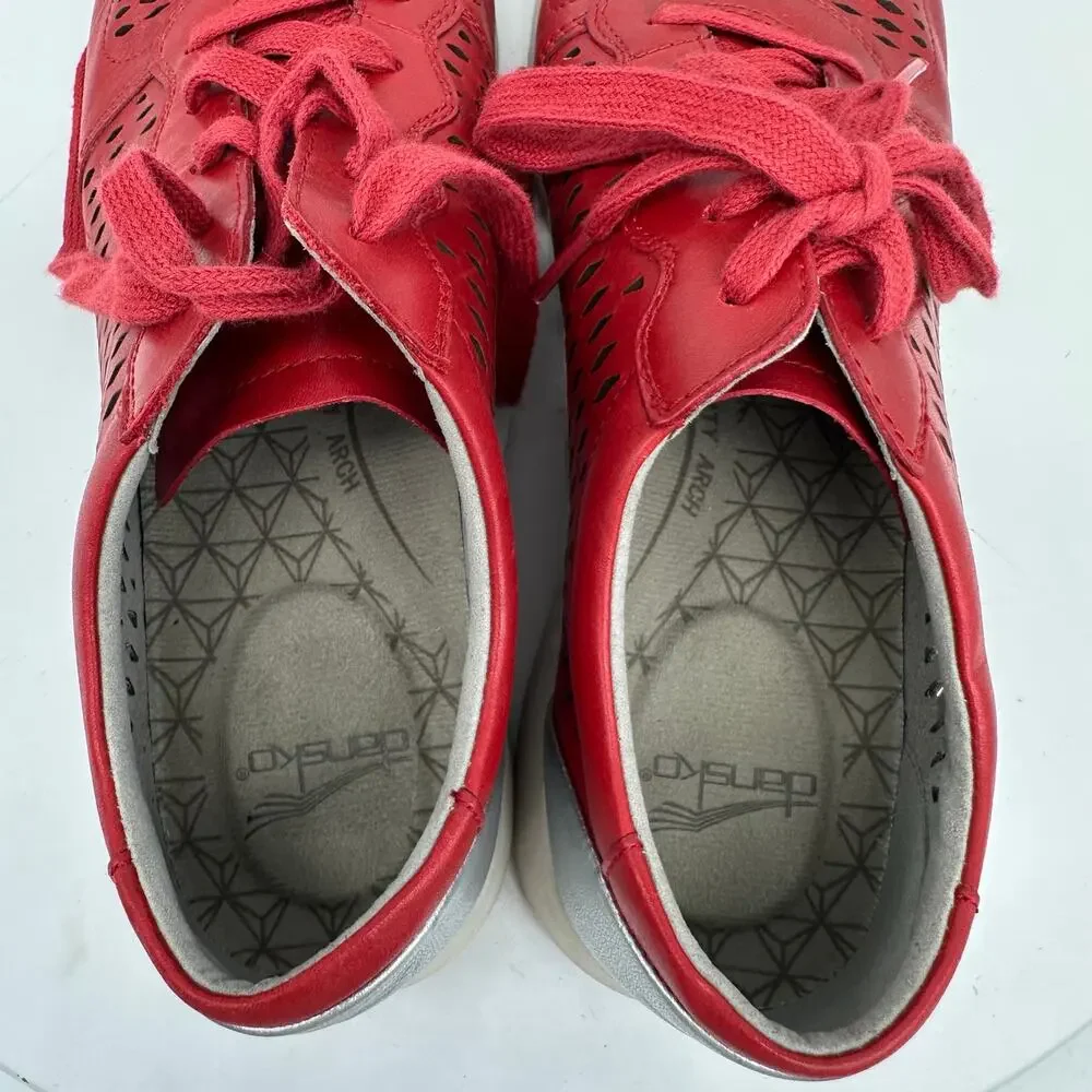 Dansko Charlie Red Leather Low Cut Fashion Sneaker Womens Size EU41 US 10